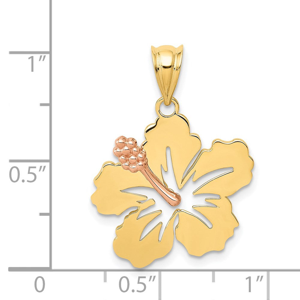 14k Two-tone Gold Yellow and Rose Gold Hibiscus Flower Pendant