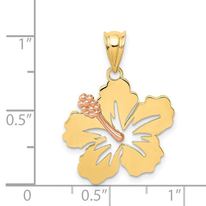 14k Two-tone Gold Yellow and Rose Gold Hibiscus Flower Pendant