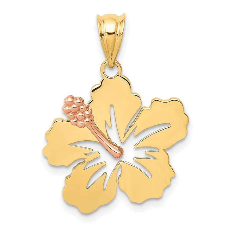 14k Two-tone Gold Yellow and Rose Gold Hibiscus Flower Pendant