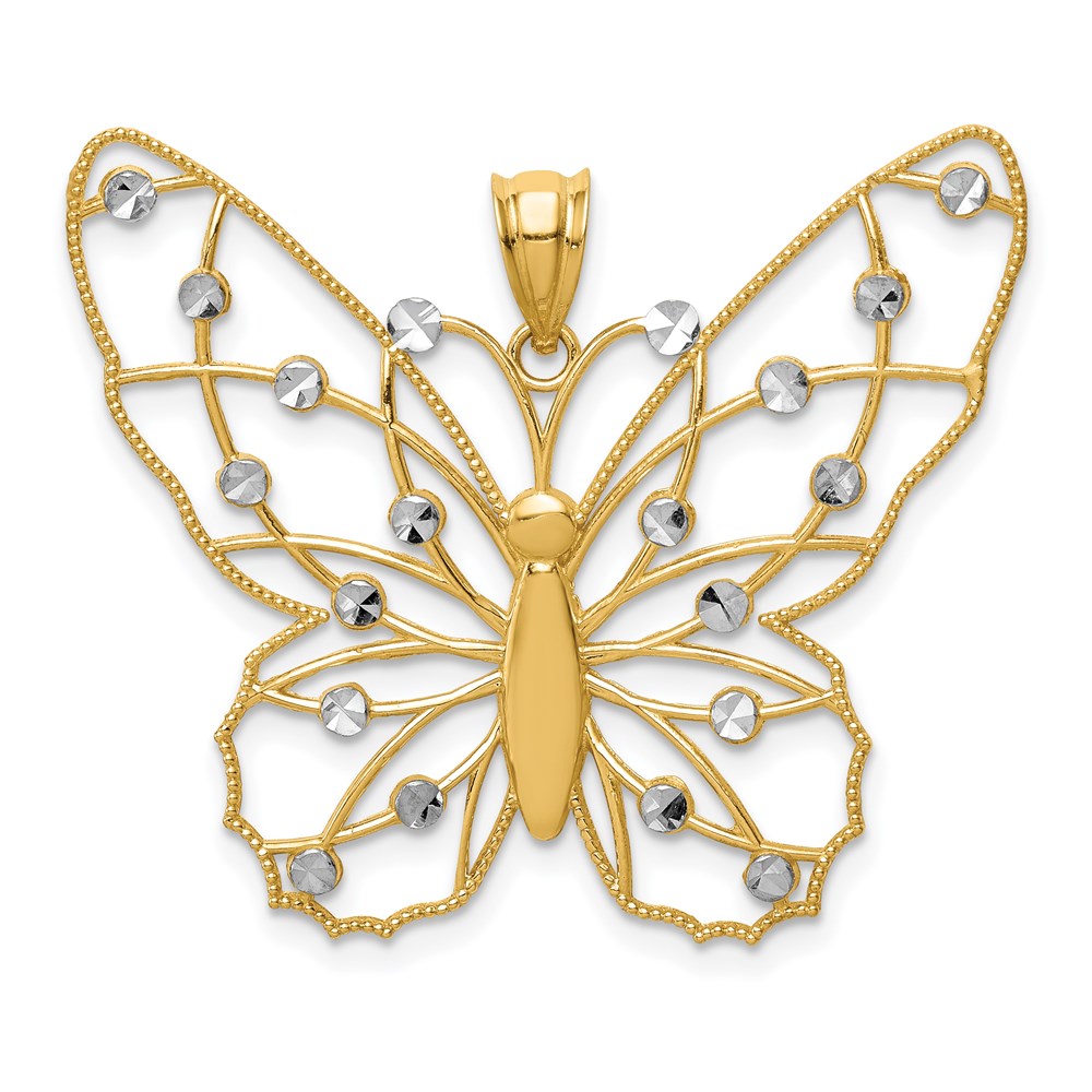 14k Yellow & Rhodium Gold w/Rhodium Diamond-cut Butterfly Pendant