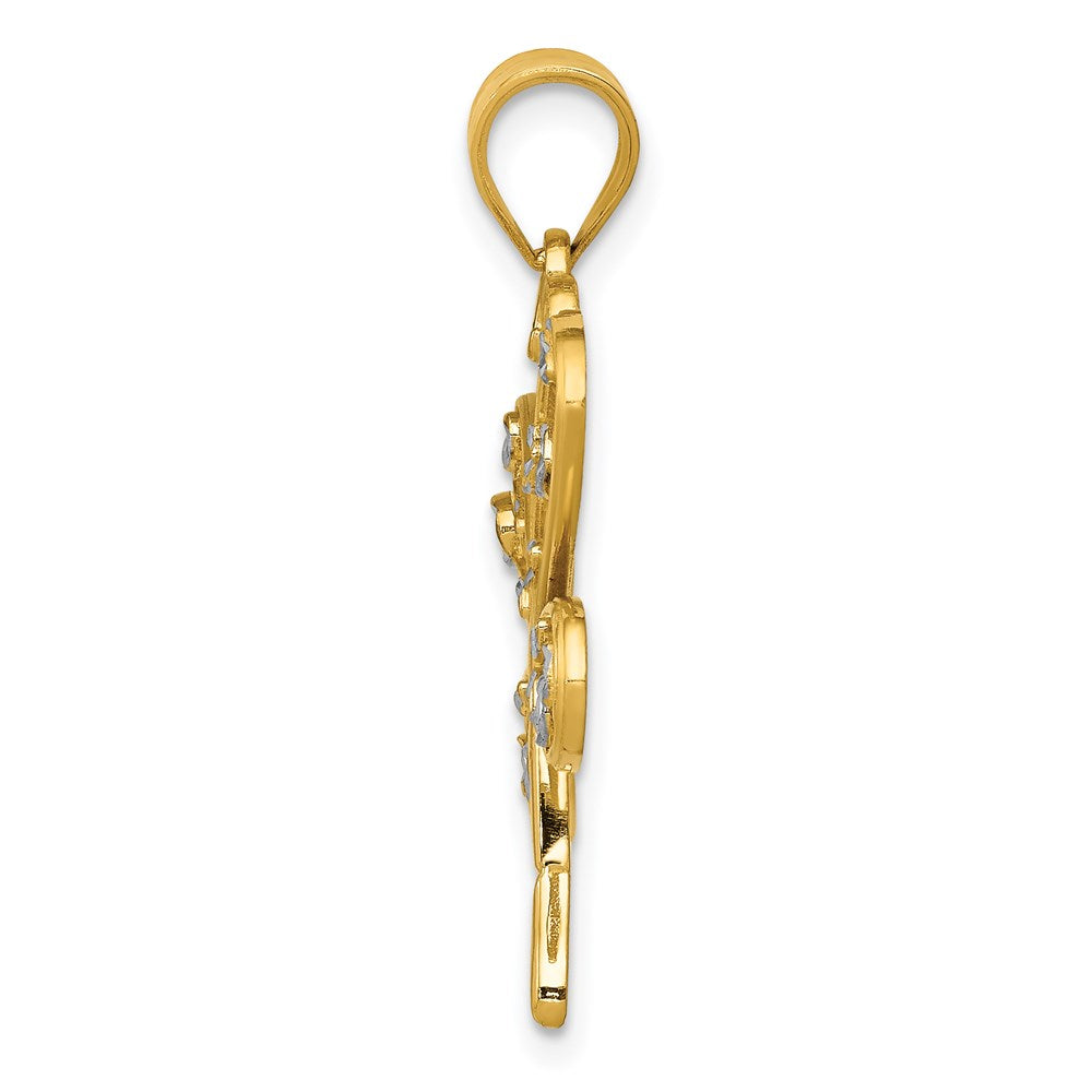 14k Yellow & Rhodium Gold & Rhodium Diamond-cut Dragonfly Pendant