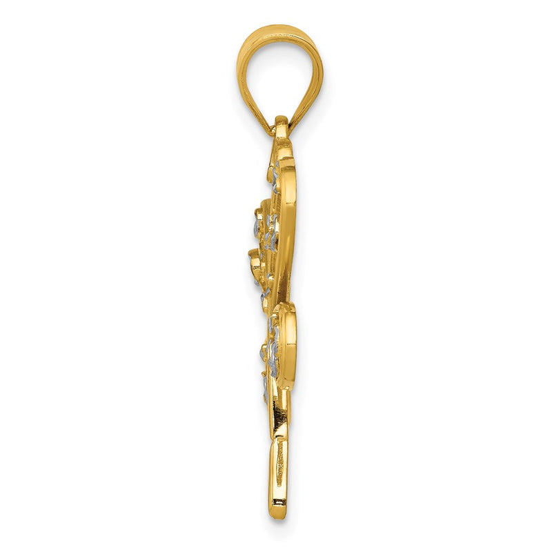 14k Yellow & Rhodium Gold & Rhodium Diamond-cut Dragonfly Pendant
