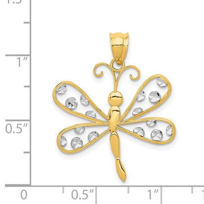 14k Yellow & Rhodium Gold & Rhodium Diamond-cut Dragonfly Pendant