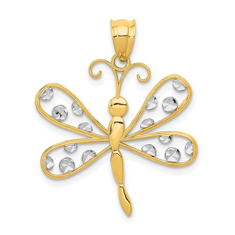 14k Yellow & Rhodium Gold & Rhodium Diamond-cut Dragonfly Pendant