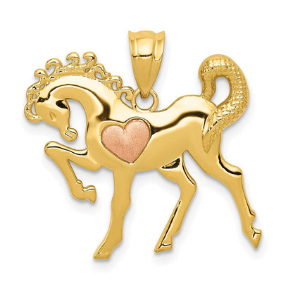 14k Two-tone Gold Yellow and Rose Gold Horse w/Heart Charm