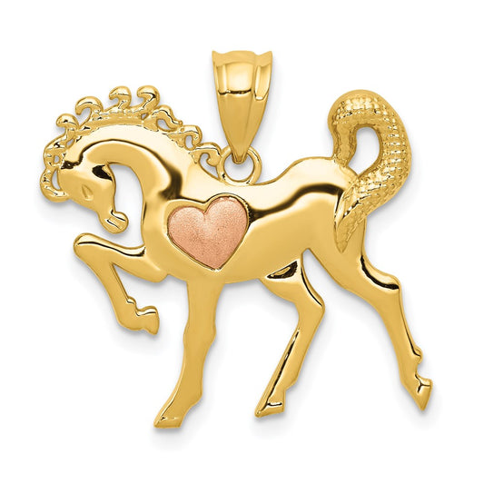 14k Two-tone Gold Yellow and Rose Gold Horse w/Heart Charm