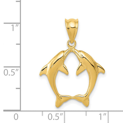 14k Yellow Gold Two Dolphins Pendant
