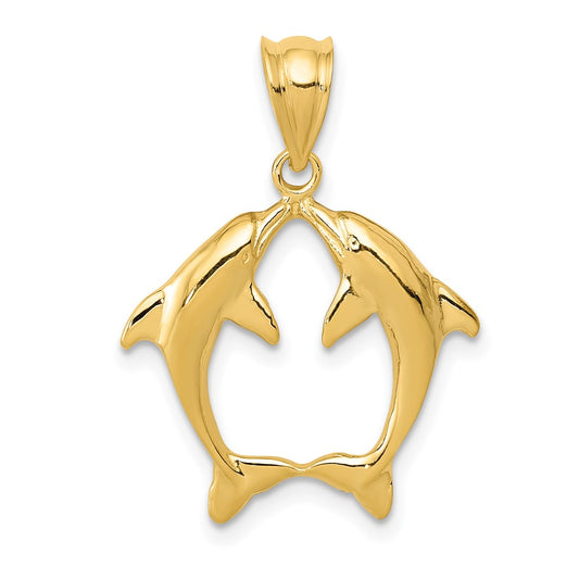 14k Yellow Gold Two Dolphins Pendant