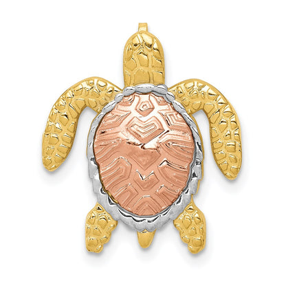 14k Two-tone Gold Two-tone Gold w/ White Rhodium Turtle Pendant Slide