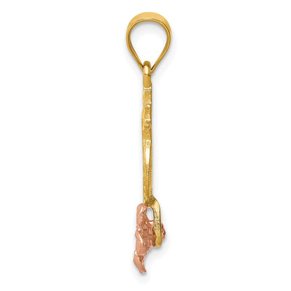 14k Two-tone Gold Yellow and Rose Gold Pineapple W/ Plumeria Pendant