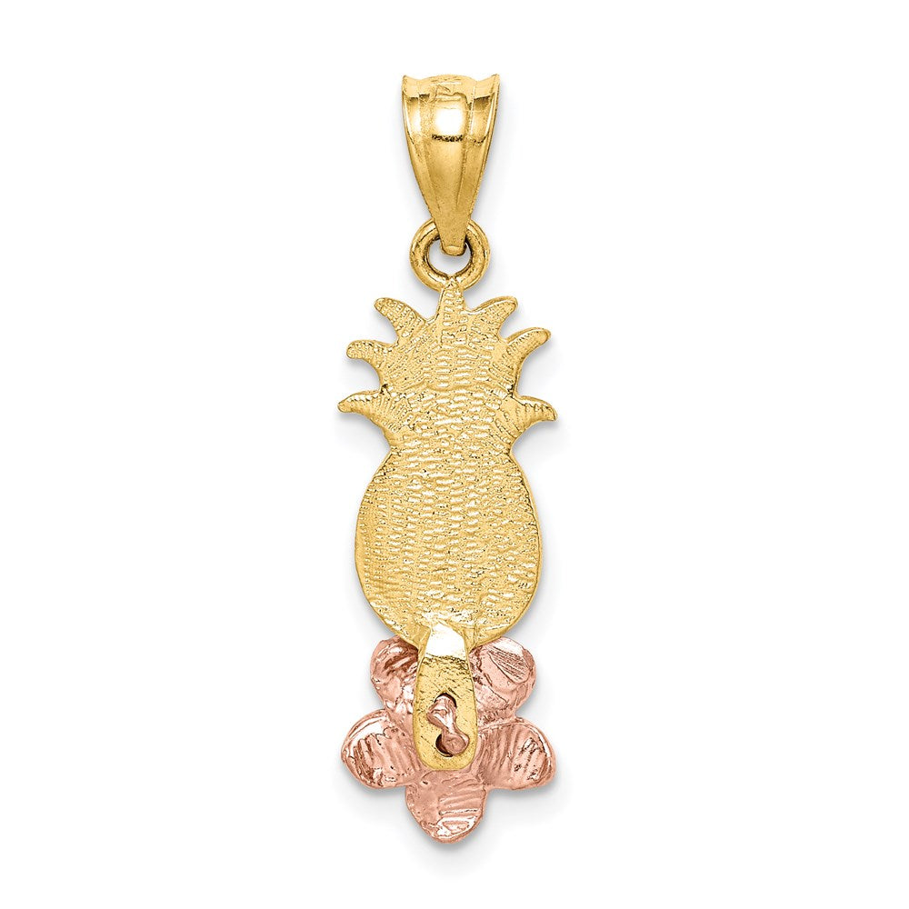 14k Two-tone Gold Yellow and Rose Gold Pineapple W/ Plumeria Pendant