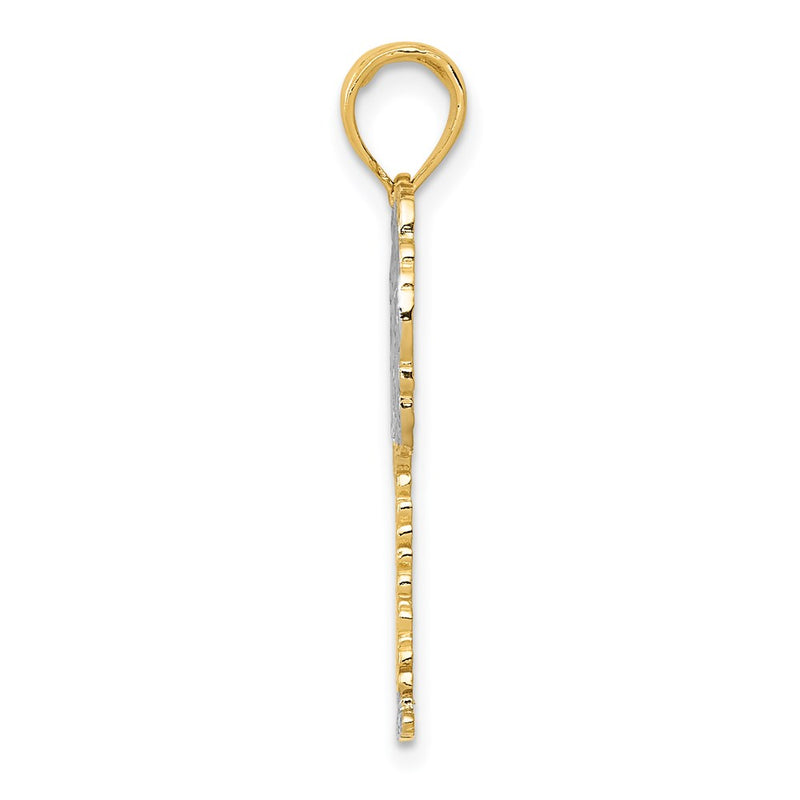 14k Yellow & Rhodium Gold w/ Rhodium Polished And Textured Palm Tree Pendant