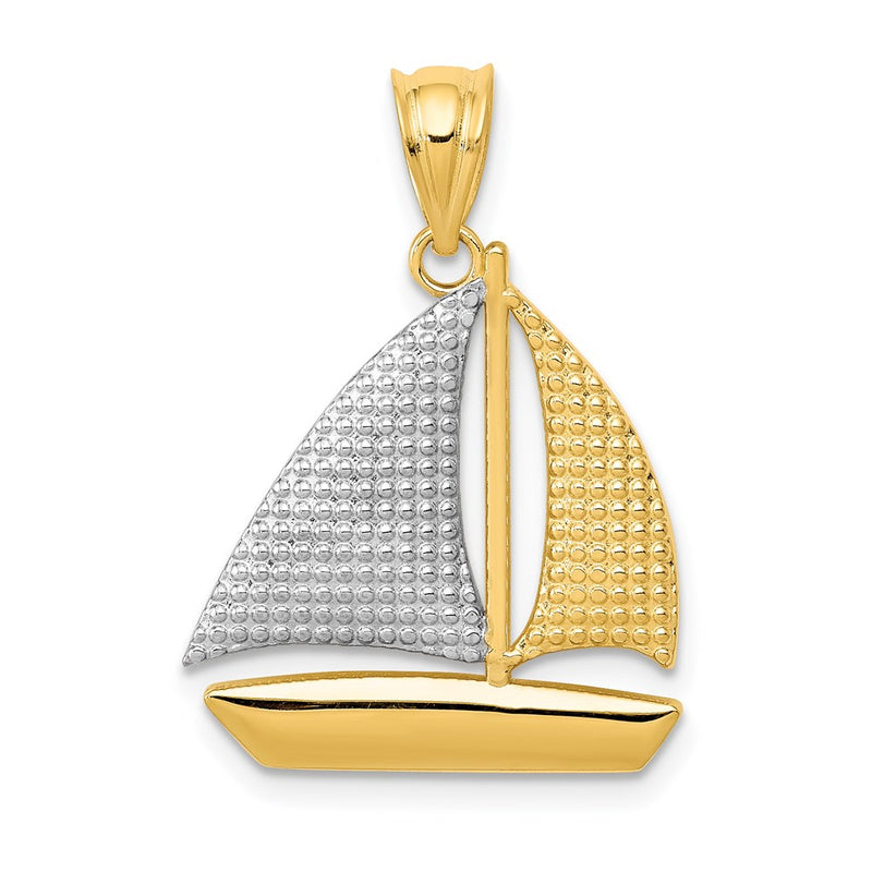 14k Yellow & Rhodium Gold & Rhodium Textured Sailboat Pendant