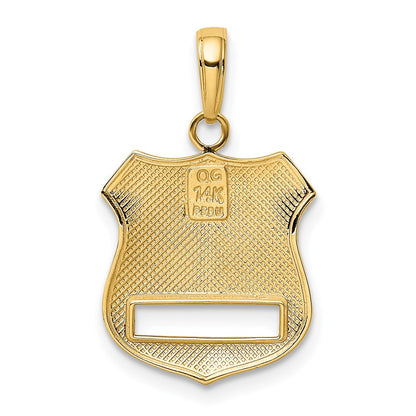 14k Yellow & Rhodium Gold w/Rhodium Police Badge Pendant