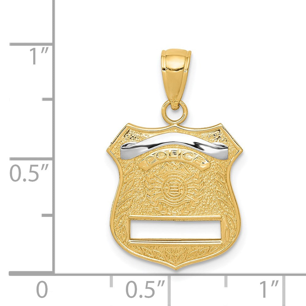 14k Yellow & Rhodium Gold w/Rhodium Police Badge Pendant