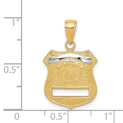 14k Yellow & Rhodium Gold w/Rhodium Police Badge Pendant
