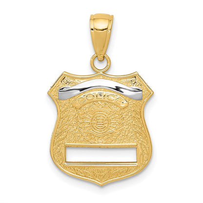 14k Yellow & Rhodium Gold w/Rhodium Police Badge Pendant