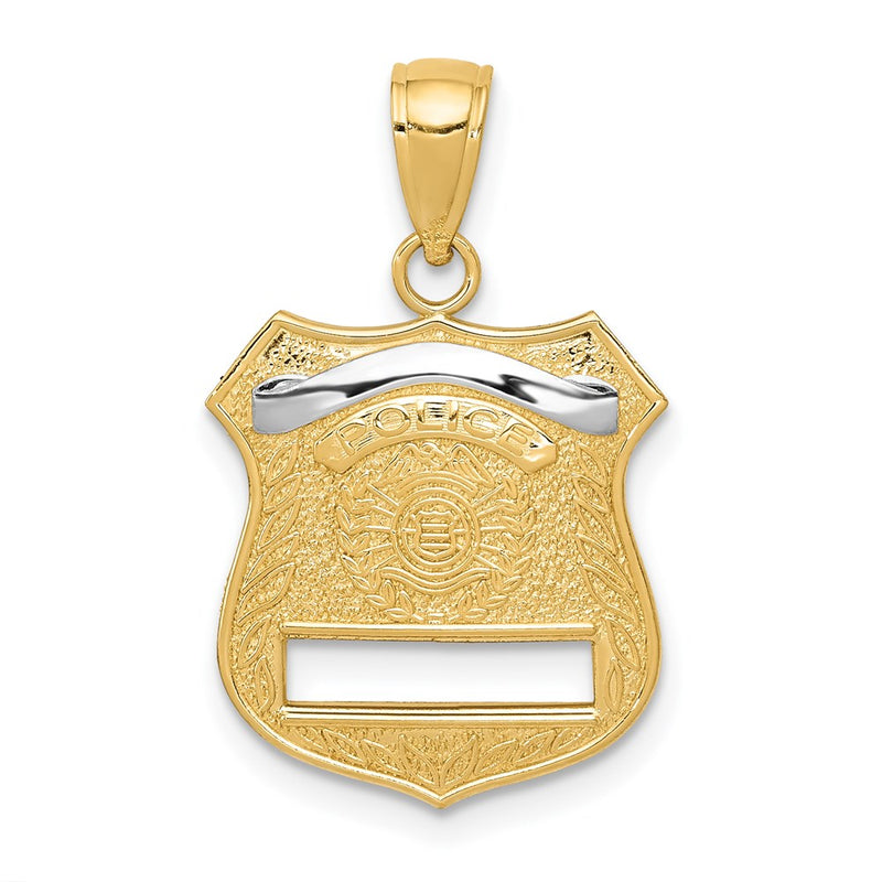 14k Yellow & Rhodium Gold w/Rhodium Police Badge Pendant