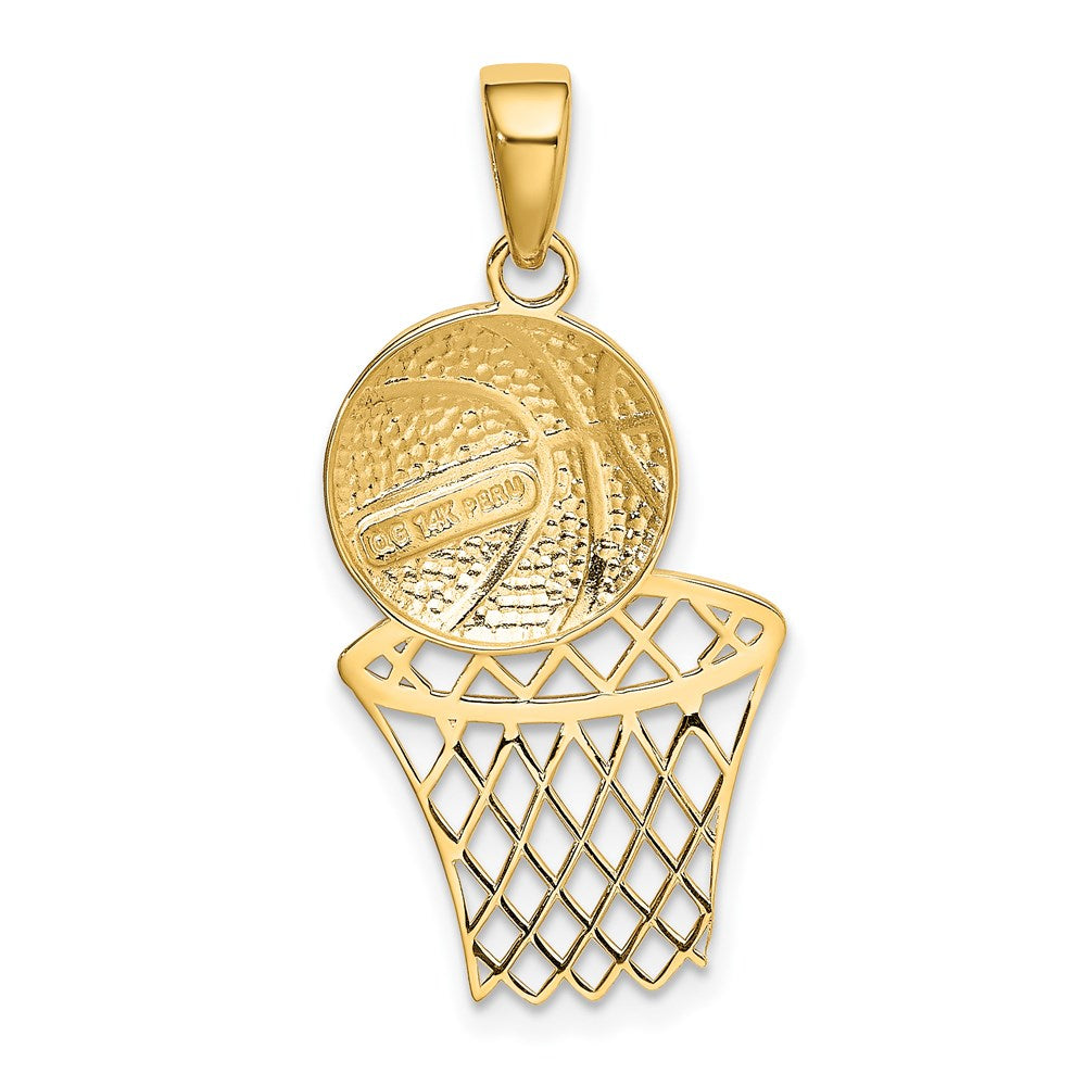 14k Yellow Gold Diamond-Cut Basketball and Net Charm