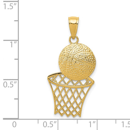 14k Yellow Gold Diamond-Cut Basketball and Net Charm