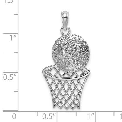 14k White Gold Diamond-Cut Basketball and Net Charm
