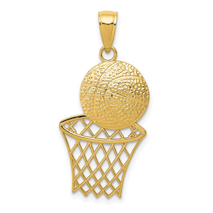 14k Yellow Gold Diamond-Cut Basketball and Net Charm