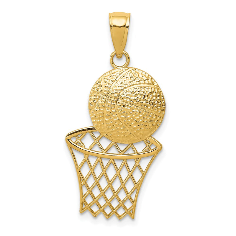 14k Yellow Gold Diamond-Cut Basketball and Net Charm