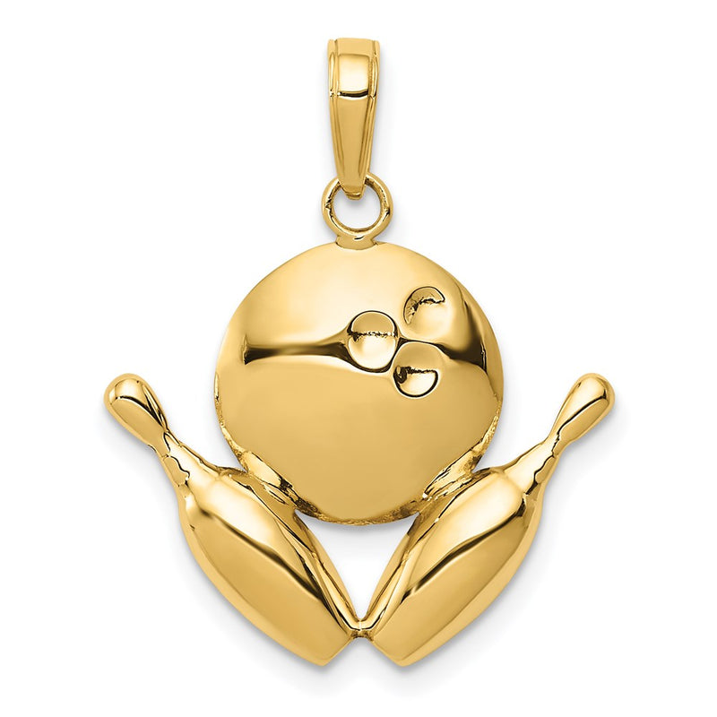 14k Yellow Gold Diamond-Cut Bowling Theme Charm