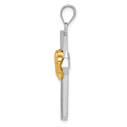 14k Two-tone Gold Cross w/Hearts Pendant