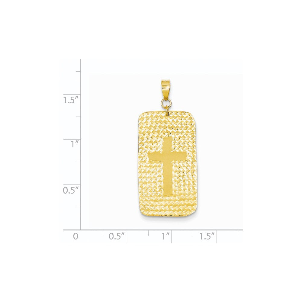 14k Yellow Gold Diamond-cut Rectangle Plate Shiny Cross Center Pendant