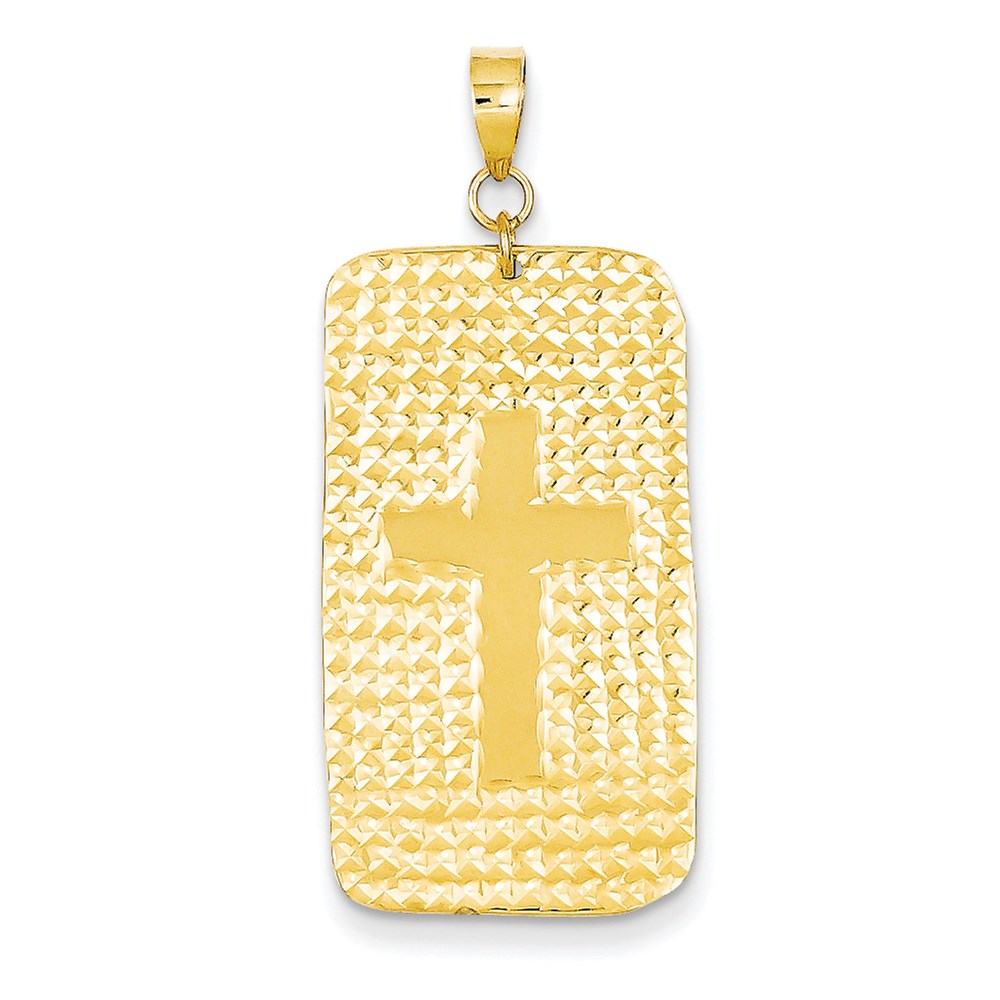 14k Yellow Gold Diamond-cut Rectangle Plate Shiny Cross Center Pendant