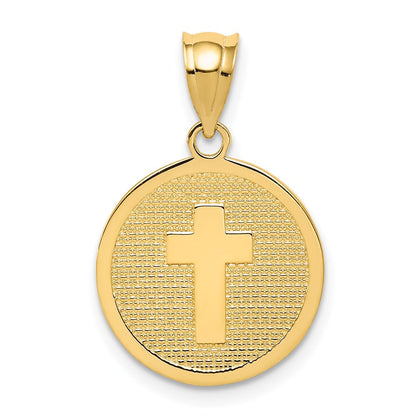 14k Yellow Gold Reversible Cross and GOD BLESS Charm