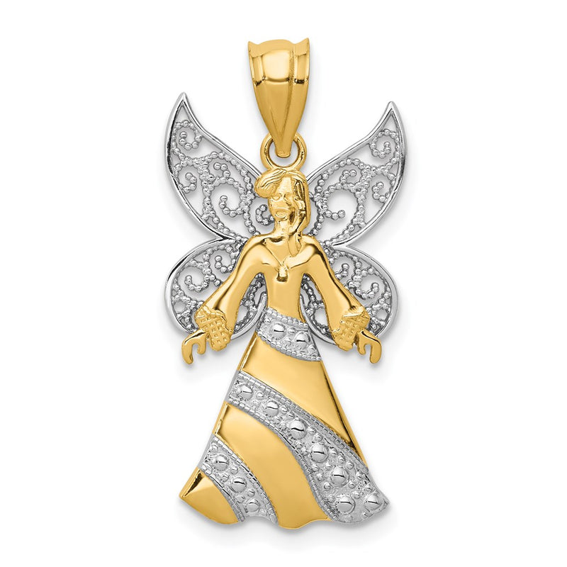 14k Two-tone GoldTwo-tone Gold W/Rhodium Angel Pendant