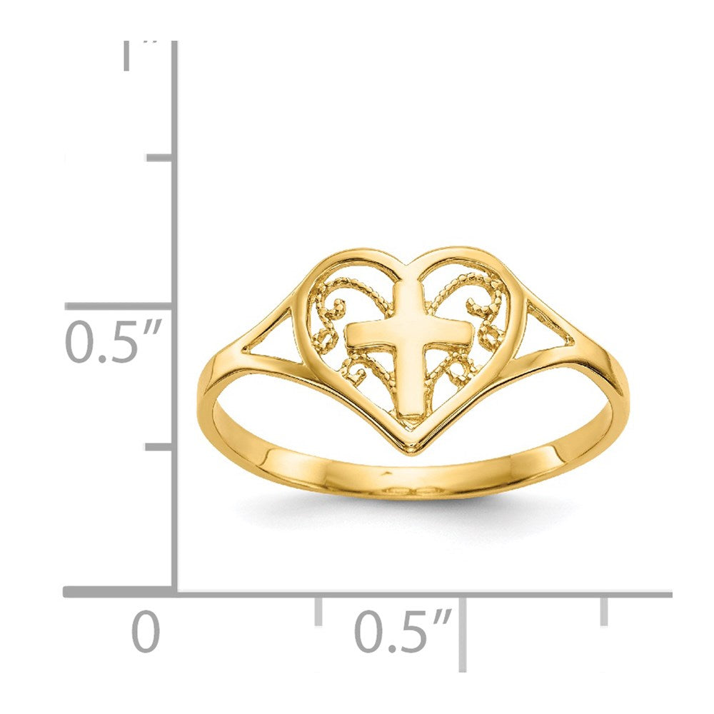14K Yellow Gold Polished Heart w/ Cross Ring