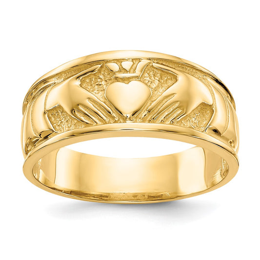 14K Yellow Gold Polished Claddagh Band