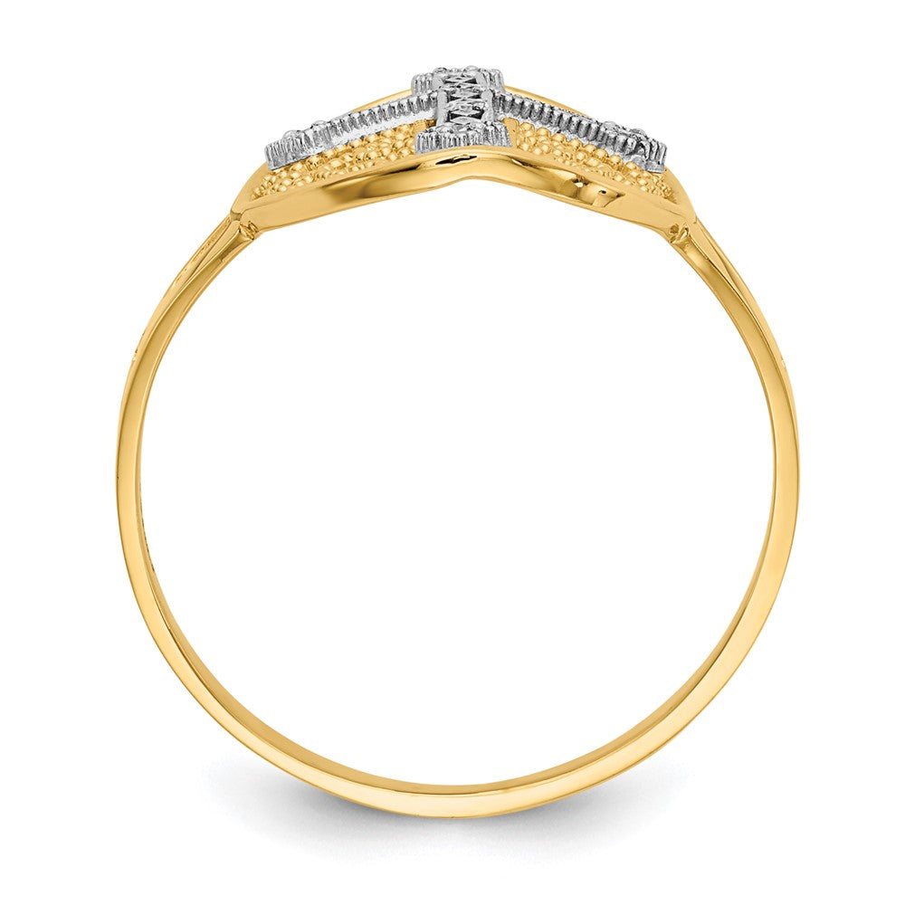14k Yellow & White Gold Real Diamond Filigree Cross Ring