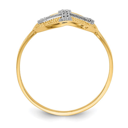 14k Yellow & White Gold Real Diamond Filigree Cross Ring