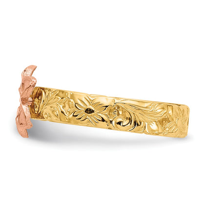 14k Two-tone Gold Two Tone Plumeria Baby Ring (Comes in size 3 only)