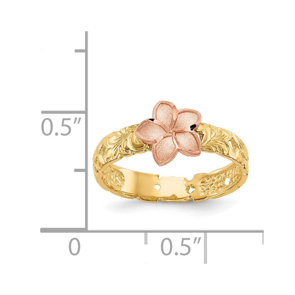 14k Two-tone Gold Two Tone Plumeria Baby Ring (Comes in size 3 only)