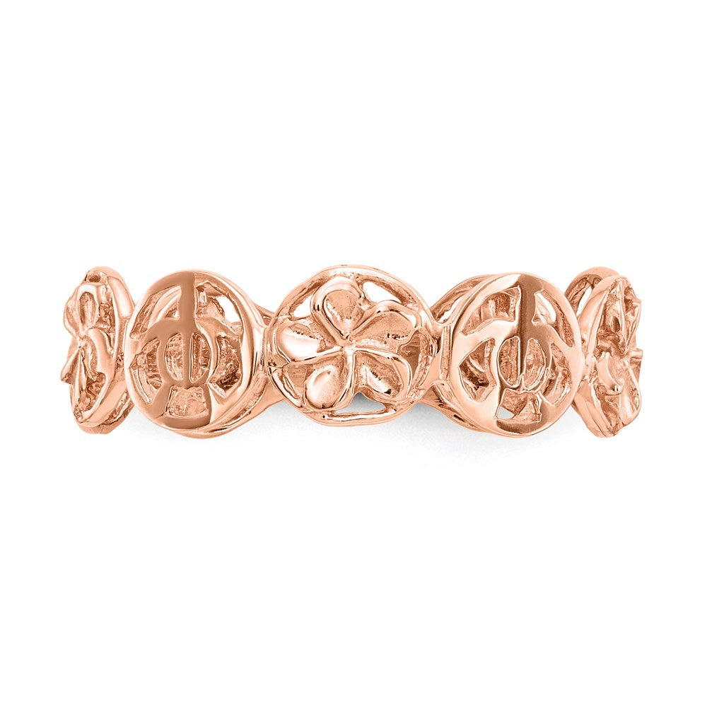 14K Rose Gold Plumeria Flower & Turtle Ring