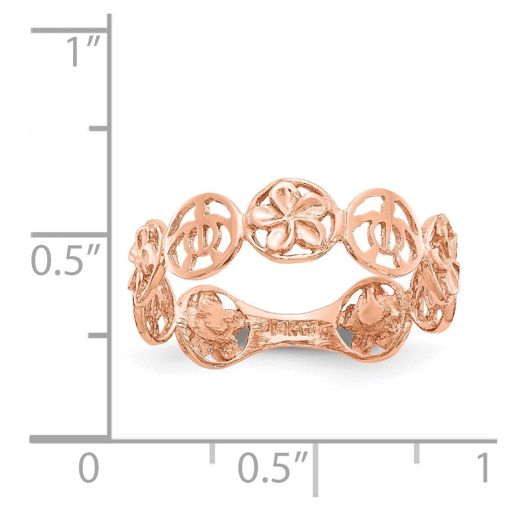14K Rose Gold Plumeria Flower & Turtle Ring