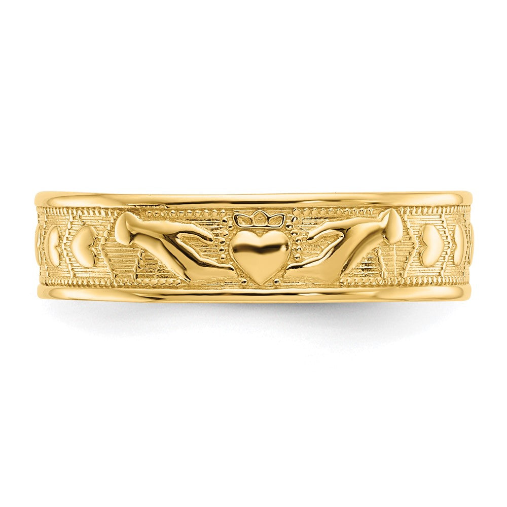 14K Yellow Gold Polished Claddagh Band