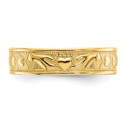 14K Yellow Gold Polished Claddagh Band