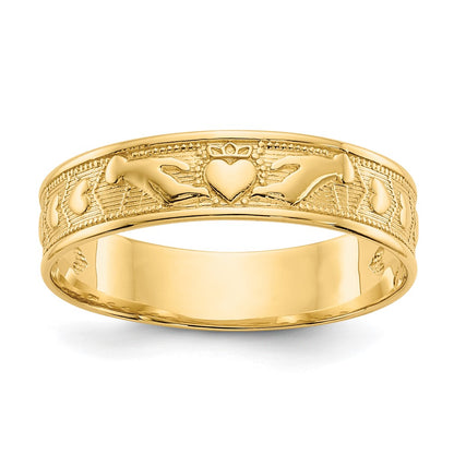 14K Yellow Gold Polished Claddagh Band