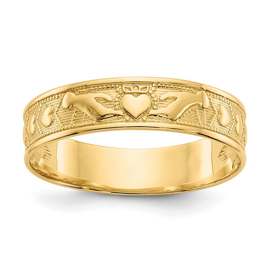 14K Yellow Gold Polished Claddagh Band