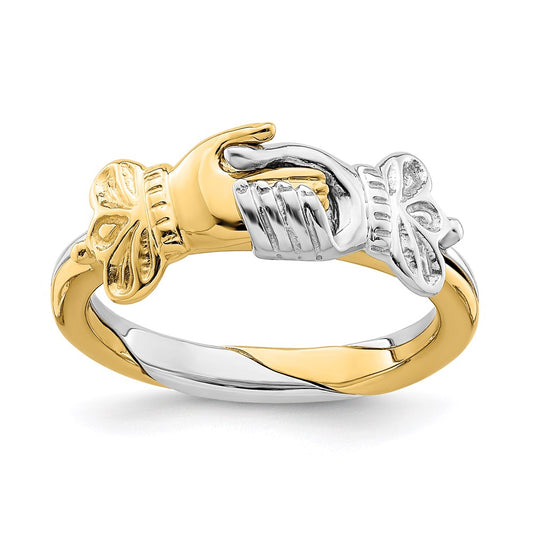14K Two-Tone Gold Claddagh-style w/Connecting Hands Ring