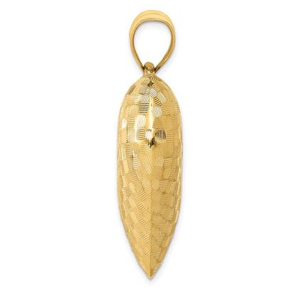 14k Yellow Gold Polished Basket Weave Pattern 3-D Heart Pendant