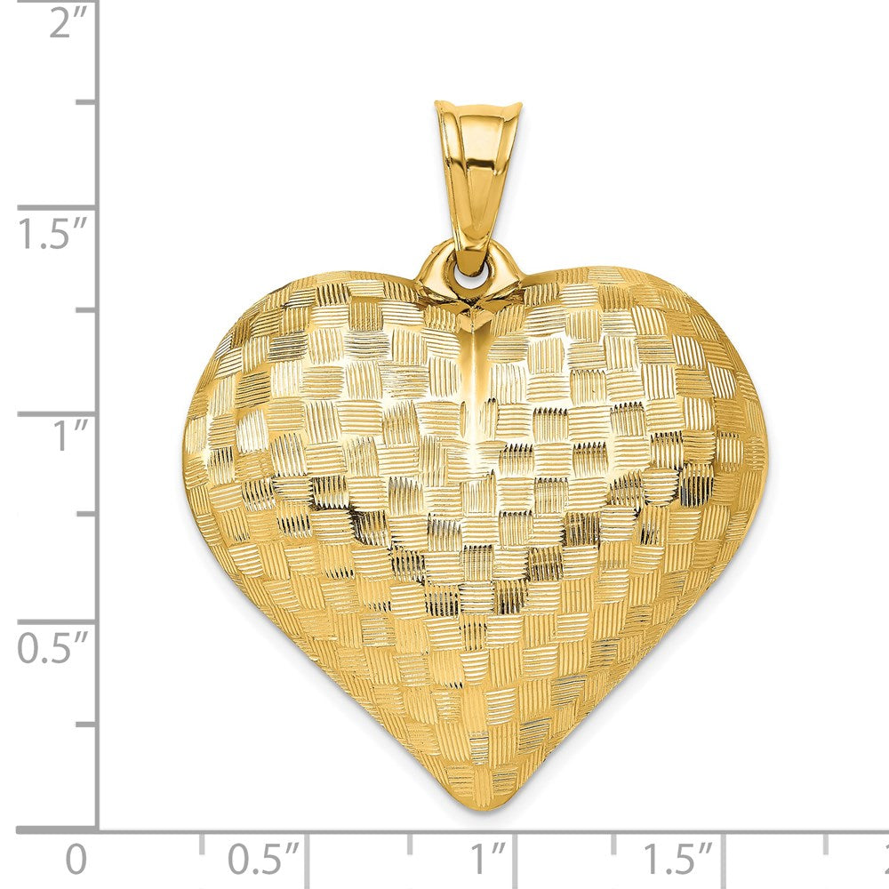 14k Yellow Gold Polished Basket Weave Pattern 3-D Heart Pendant