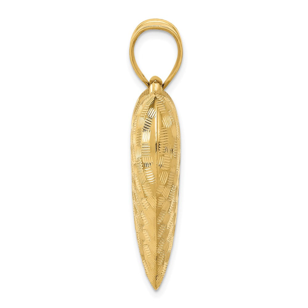 14k Yellow Gold Polished Basket Weave Pattern 3-D Heart Pendant