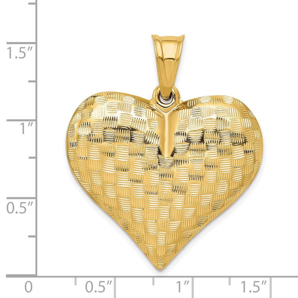 14k Yellow Gold Polished Basket Weave Pattern 3-D Heart Pendant